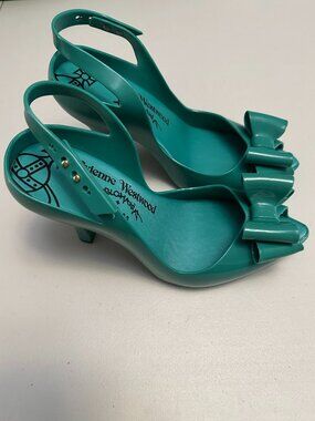 Vivienne Westwood Anglomania + Melissa Lady Dragon Bow Heels - Teal Sz 8 - NWOB